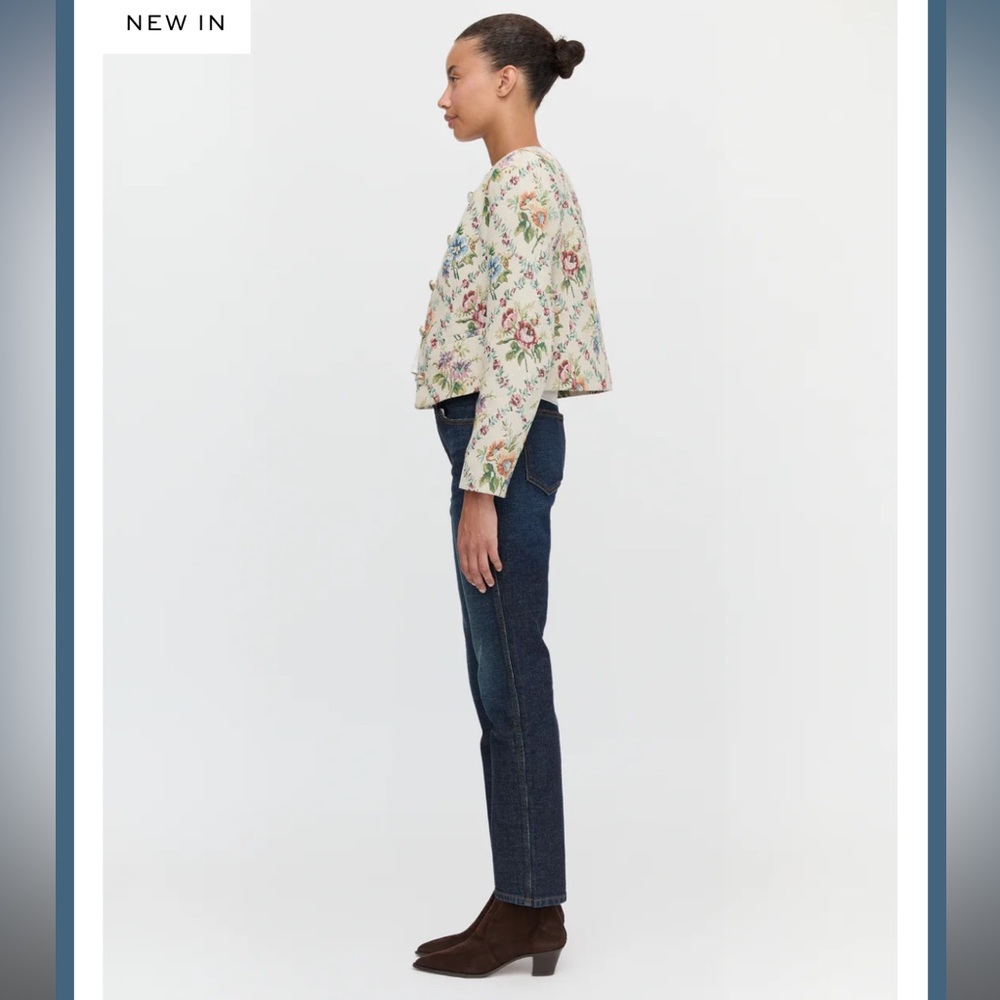 Hill House Home The Virginia Jacket in Tapestry Trellis Brocade Cream Pink Multi - Picture 4 of 8